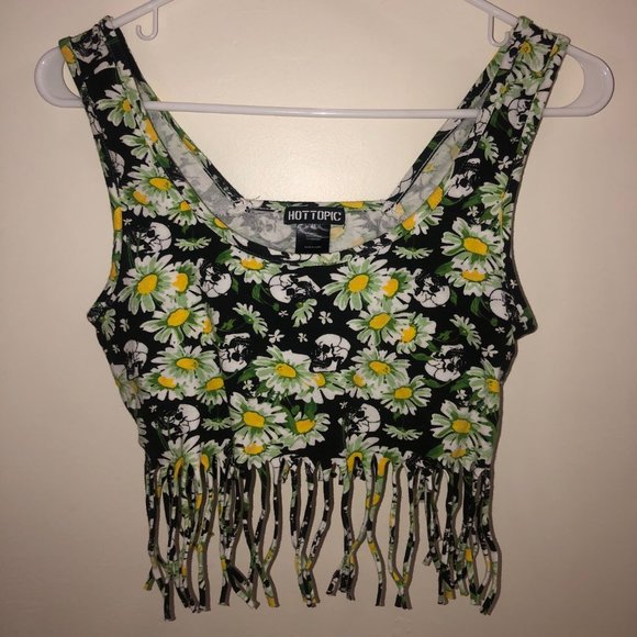 Hot Topic Fringe Crop Top Daisy Skull - Picture 2 of 5
